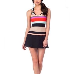 NWT Trina Turk Black Colorful Striped  Sleeveless Tennis Dress